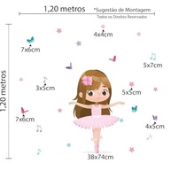 Adesivo de Parede Bailarina Cabelo Castanho Liso - Kit com 23 Peças para Decoração Infantil - imagem 3