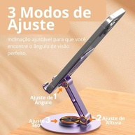 Suporte de Celular e Tablet em Alumínio Premium: Rotação 360°, Ajustável e Dobrável - imagem 2
