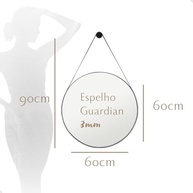 Espelho Decorativo Redondo 60cm Preto Adnet com Alça Couro Ecológico e Suporte de Fixação - imagem 3