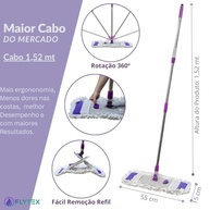 Mop Pó com Cabo Retrátil em Aço Inox 55cm - 1,52m de Alcance | Refil Microfibra para Limpeza Eficiente - imagem 3
