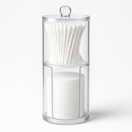 Porta Algodão e Cotonetes Acrílico Duplo com Tampa Transparente - Organizador de Cosméticos Moderno para Banheiro e Maquiagem - imagem 2