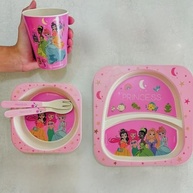 Kit Alimentação Infantil Princesas Disney - Prato, Bowl 350ml, Copo 250ml e Talheres em Fibra de Bambu - imagem 3