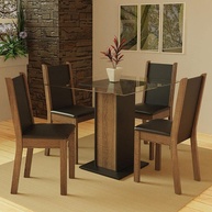 Conjunto de Jantar Aline Madesa - Mesa com Tampo de Vidro e 4 Cadeiras Rustic/Preto - imagem 1