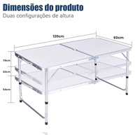 Mesa Dobrável em Maleta Portátil 120x60x70cm - Alumínio Resistente para Camping, Cozinha e Área Externa - imagem 3