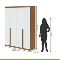 Guarda-Roupa Solteiro 4 Portas 2 Gavetas Alonzo - Design Clean Moderno em Amêndoa e Branco - imagem 3