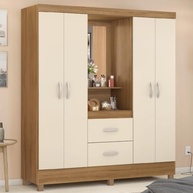 Guarda-Roupa Casal Capela 4 Portas com Espelho e 2 Gavetas – Amêndoa/Off White - imagem 2