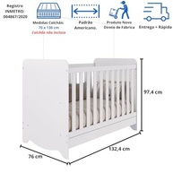 Quarto de Bebê Completo com Berço Americano Ben 3 Em 1 e Cômoda Uli 4 Gavetas em Móveis Peroba Branco Brilho - imagem 3