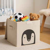 Caixa Organizadora Infantil com Tampa em Linho - Design Animal Box da Oky's (Pinguim) - imagem 1