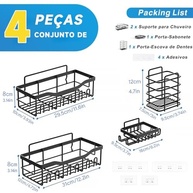 Kit 4 Prateleiras Banheiro Sem Furo - Aço Inox Antiferrugem, 18kg, Adesivo 3M - imagem 3