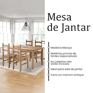 Mesa de Jantar de Madeira Marrom Antique - 150cm | Estilo Campo-Chic com Pinus Maciço - imagem 5