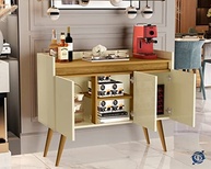 Aparador Buffet Canadá 3 Portas Luxo - Design Retrô Off White e Madeirado - imagem 4