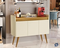 Aparador Buffet Canadá 3 Portas Luxo - Design Retrô Off White e Madeirado - imagem 1