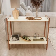 Balcão Aparador Moderno 80cm com Estrutura em Cobre e Tampo Off White Freijo - imagem 4