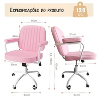 Cadeira de Descanso Ajustável com Apoio de Braços e Base Giratória – Conforto Ergonômico em 6 Cores (Rosa) - imagem 3