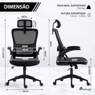 Cadeira de Escritório Presidente Ergonômica com Apoio Lombar Ajustável, Design Moderno e Base Reforçada (Preto e Branco) - imagem 3
