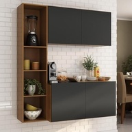 Armário de Cozinha Compacto Linea Fit 4 Portas - Design Moderno em Carvalho Avelã/Preto - imagem 2