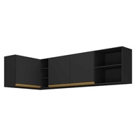 Kit Armário de Cozinha Aéreo Canto 90cm + Aéreo 150cm Veneza - Design Moderno em Preto/Dourado - imagem 5