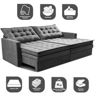 Sofá Retrátil com Baú 2,00m - Cama Secret Suede Cinza | Conforto e Armazenamento Integrado - imagem 5