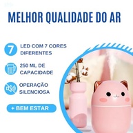 Umidificador de Ar Gatinho Rosa 250ml | Difusor Aromático LED Silencioso USB para Carro e Ambientes - imagem 5