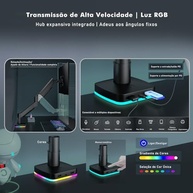 Suporte Articulado Monitor Mesa com RGB e Hub USB, VESA de Engate Rápido, Mola de Tensão Ajustável, Passagem Interna de Cabos — 17–34" / até 9 kg - imagem 3
