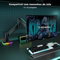 Suporte Articulado Monitor Mesa com RGB e Hub USB, VESA de Engate Rápido, Mola de Tensão Ajustável, Passagem Interna de Cabos — 17–34" / até 9 kg - imagem 4