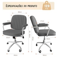 Cadeira de Descanso Ajustável com Apoio de Braços, Assento Confortável, Base Giratória com Rodas - Cinza - imagem 3