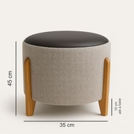 Kit 2 Puffs Decorativos Redondos em Courino e Bouclê | Assentos Macios com Pés em Madeira para Sala, Escritório e Quarto - imagem 2
