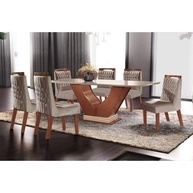 Conjunto de Sala de Jantar Safira + Atena - Mesa com Tampo de Vidro e 6 Cadeiras Modernas - imagem 1