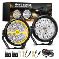 Auxbeam RAY-L: Ilumine Sua Aventura Off-Road com LEDs Redondos 17cm Branco/Âmbar 240W 25800LM - imagem 1