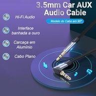 Cabo Auxiliar P2 90° VENTION 5m: Som HIFI Estéreo de Alta Qualidade para Celular, Notebook e Caixa de Som - imagem 3