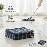 Kit 3 Panos de Chão Super Absorventes para Rodo - Azul Marinho Xadrez 65x45cm - imagem 5