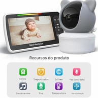 Babá Eletrônica 5" HD com Visão Noturna, Áudio Bidirecional e Controle de Ângulo - Segurança Total para Seu Bebê - imagem 3