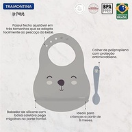 Kit Babador e Colher Infantil Tramontina Le Petit Cinza - Proteção Antimicrobiana e Conforto Total - imagem 5