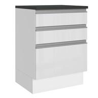 Balcão Madesa Acordes 60cm com 3 Gavetas em MDF Branco Brilho - Design Moderno e Resistente - imagem 1