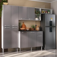 Armário de Cozinha Moderno 228cm com Balcão - Design Branco/Laca Fumê - imagem 1
