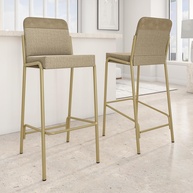 Kit 2 Banquetas Altas Modernas com Encosto Estofado - Design Bamboo e Dourado - imagem 1