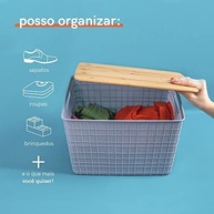 Oikos - Caixa Organizadora 18L com Tampa de Bambu Azul - Espaço Otimizado e Estilo Moderno - imagem 5