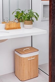 Cesto de Roupas Suja em Bambu com Tampa e Forro Removível - Ideal para Lavanderia e Quarto - imagem 3
