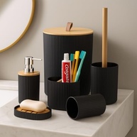 Kit Banheiro 6 Peças em Preto com Bambu – Moderno e Funcional - imagem 5
