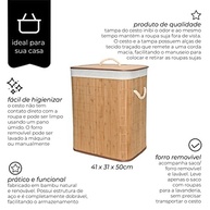 Cesto de Roupas Suja em Bambu com Tampa e Forro Removível - Ideal para Lavanderia e Quarto - imagem 5