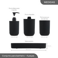 Conjunto 4 Peças Banheiro em Bambu e PP Preto - Porta-Sabonete, Escova, Copo e Algodão | Estilo Moderno e Sustentável - imagem 3