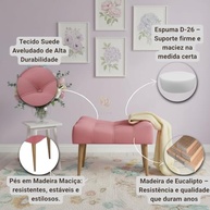 Puff Banco Estofado Capitonê Rose com Pés de Madeira - Assento Decorativo Sofisticado para Sala, Quarto e Hall - imagem 4