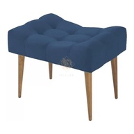 Puff Banco Estofado Capitonê Azul Marinho com Pés de Madeira - Assento Decorativo Versátil para Sala, Quarto e Hall - imagem 2