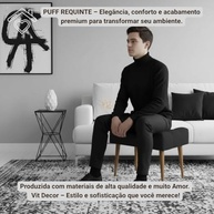 Puff Banco Estofado Capitonê Luxuoso com Pés de Madeira – Assento Versátil e Sofisticado para Sala, Quarto e Hall - imagem 5