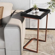 Mesa Lateral para Sofá com Bandeja Removível - Design Moderno em Preto e Bronze - imagem 2