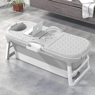 Banheira Ofurô Dobrável Portátil Cinza 117 cm com Suporte - Relaxamento Total em Qualquer Lugar - imagem 3
