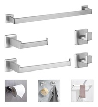 Kit Banheiro em Aço Inox Prata Fosco 5 Peças - Conjunto Completo com Barra de Toalha 60cm - imagem 1