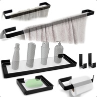 Kit Banheiro 7 Peças em Alumínio Preto Fosco Quadrado - Toalheiro, Papeleira, Porta Shampoo e Mais - imagem 1