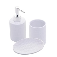 Conjunto 3 Peças para Banheiro Lille Branco - Cerâmica Moderna com Porta Sabonete Líquido, Saboneteira e Porta Escova - imagem 2