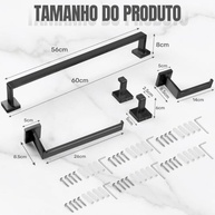 Kit Acessórios para Banheiro em Aço Inox 5 Peças - Toalheiro, Suporte Papel Higiênico e Ganchos - imagem 3